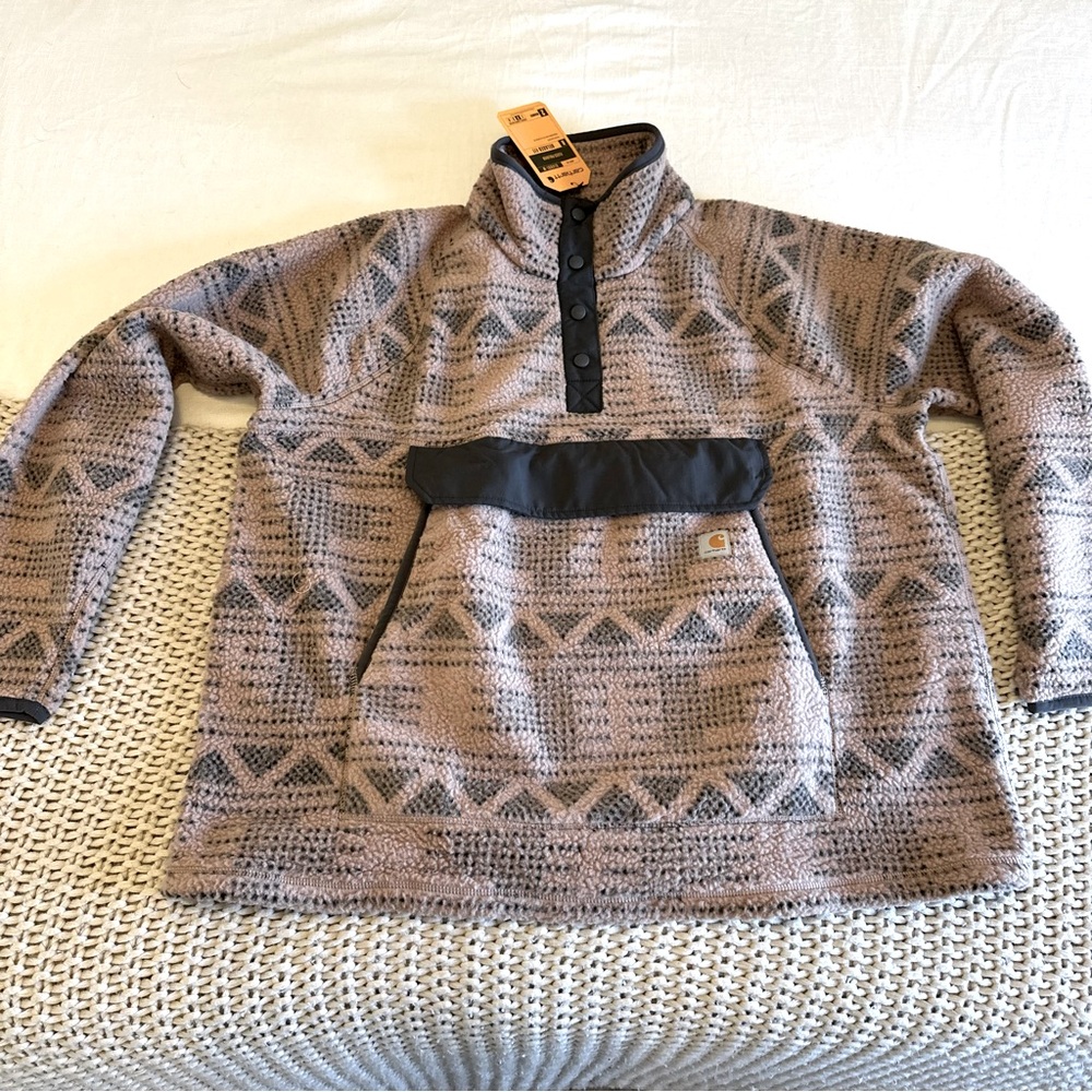 Carhartt Women's Relaxed Fit Fleece Pullover Warm Taupe Geo Aztec